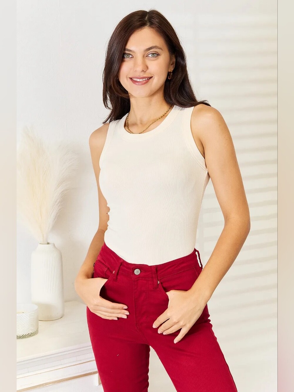 KLYDSCPE Ribbed Sleeveless Tank Top - Cream